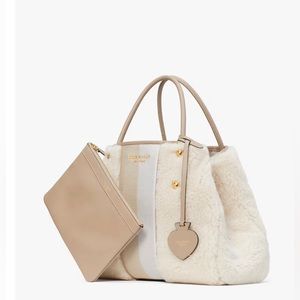 Everything Racing Stripe Faux Shearling Medium Tote